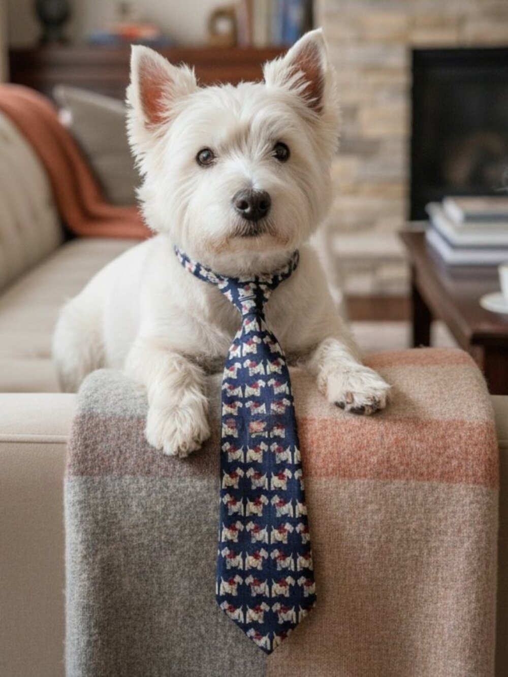 VINTAGE BEAUFORT Silk Dog Print Tie Navy Preppy Mens Necktie Yorkie Terrier
